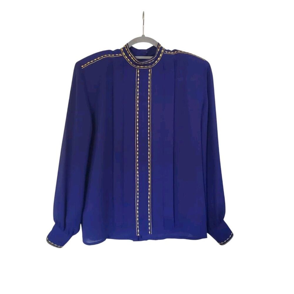 Vintage 70s Wilroy Purple Gold Embroidered Sheer Silky Statement Blouse, Size 6